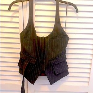 Zara Gray stripe Bustier Tank vest with zipper  Front XS